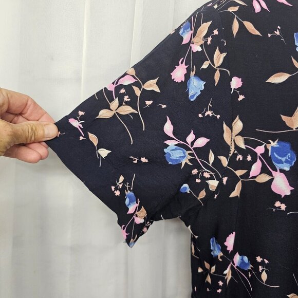 Wantdo Navy Blue Pink Floral Midi Dress Cottagecore Boho L - Picture 3 of 13